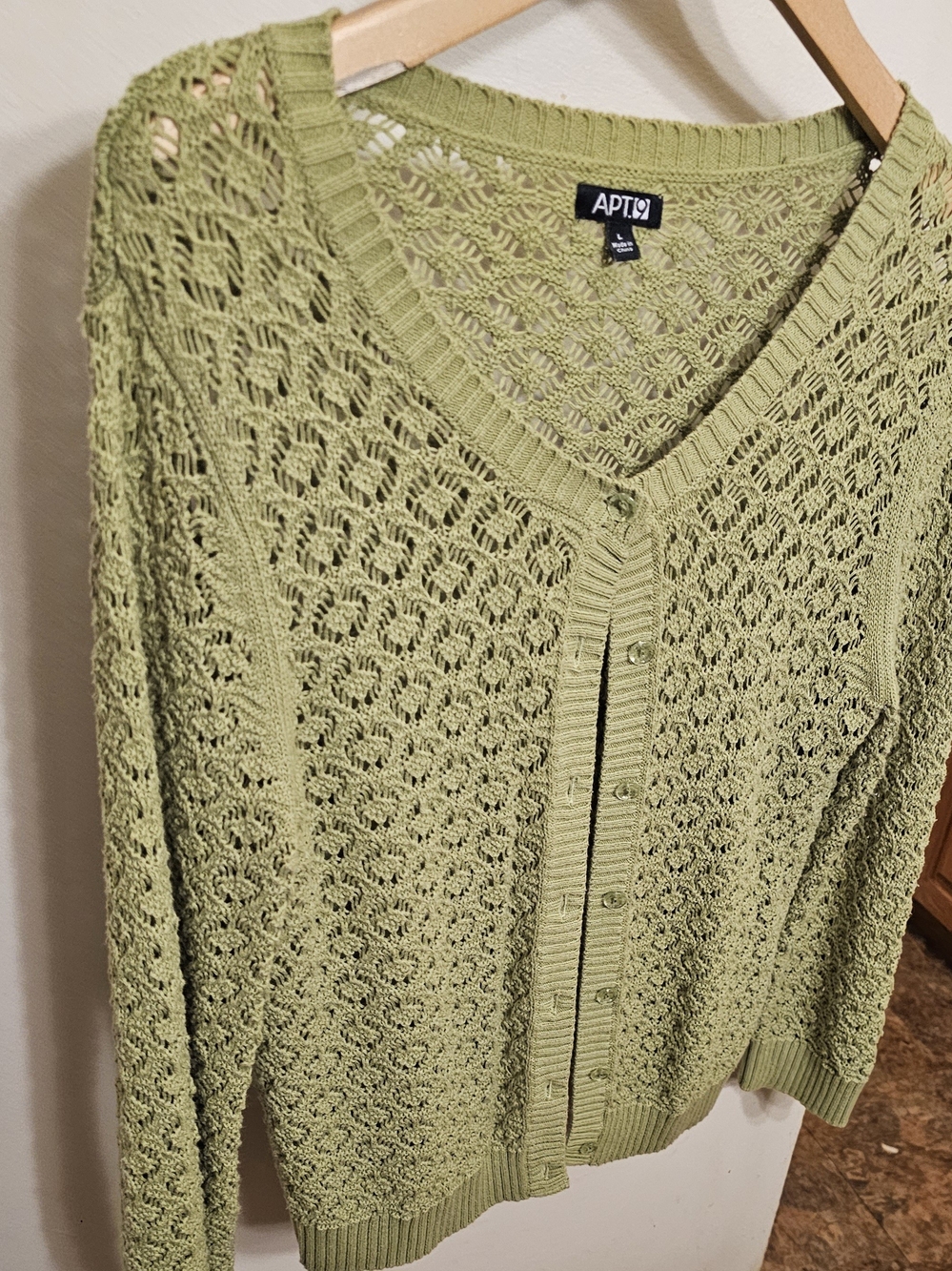 Apt. 9 Olive Green Openwork V‑Neck Cardigan